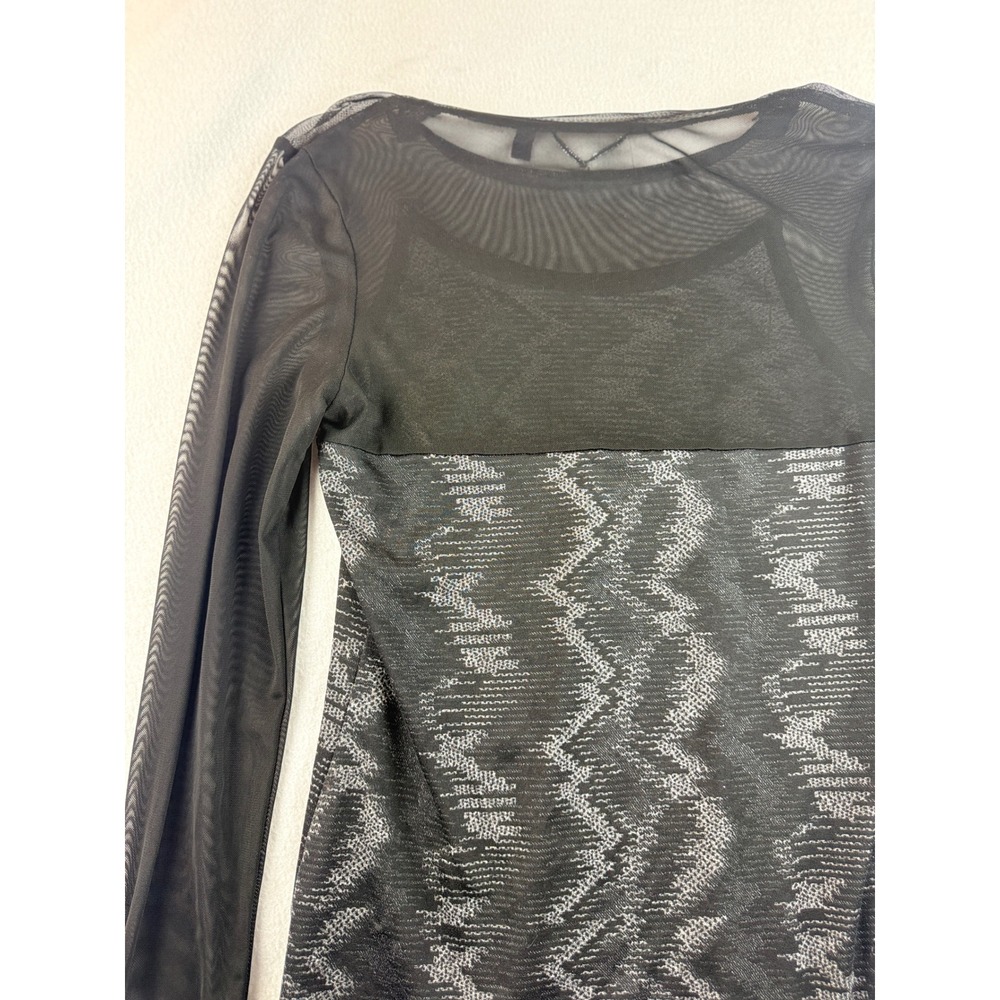 BKE Boutique Long Sleeve Mesh Top Black Silver Geometric Pattern Party - Picture 9 of 10